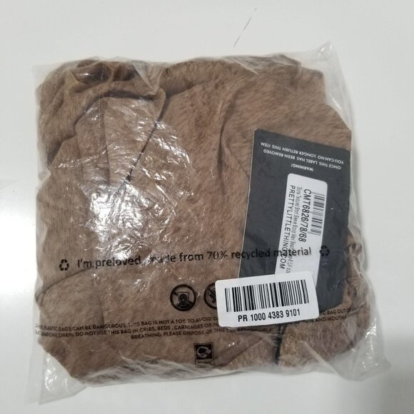 NWT PRETTYLITTLETHING BROWN TEXTURED SHORT SLEEVE SCOOP MAXI BEACH DRESS Size US - Picture 6 of 8